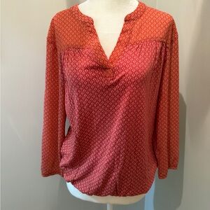 LOFT Pink Relaxed Buttoned Blouse with Mandarin Collar